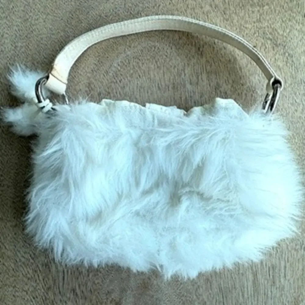 Gymboree Kids Faux Fur Shoulder Bag White Fluffy Mini Purse 2005 Girls Accessory